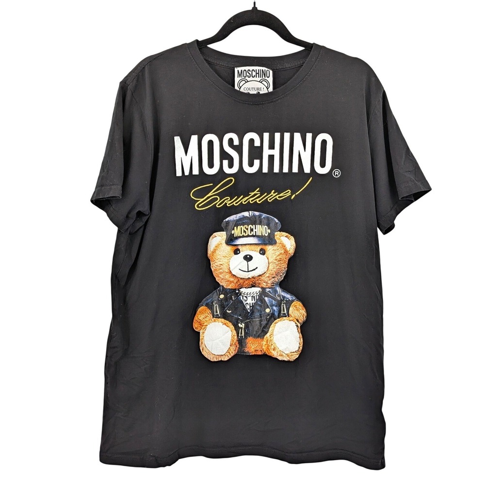 Designer Graphic‎ Tee Moschino Couture Teddy Bear Logo Black Luxury Streetwear